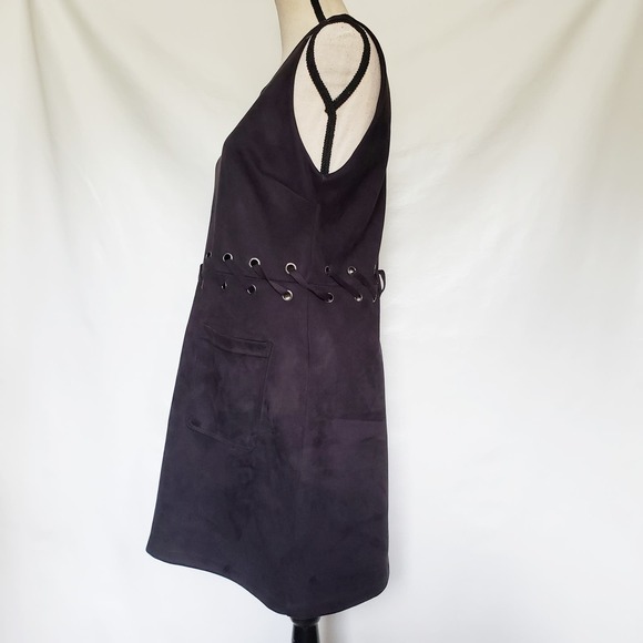 Cotton Candy Faux Suede Dress Sz L Y2K Grunge Festival Goth Grommet Academia - Picture 6 of 13